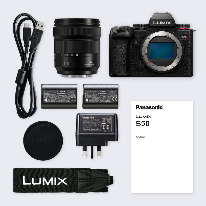 Panasonic LUMIX S5II Full Frame Mirrorless Camera Kit with New Phase Hybrid AF, Active I.S, Unlimited 4:2:2 10-bit recording, 4K 60p and 6K 30p with 20-60mm F3.5-5.6 L-Mount lens - DC-S5M2KE-BAT