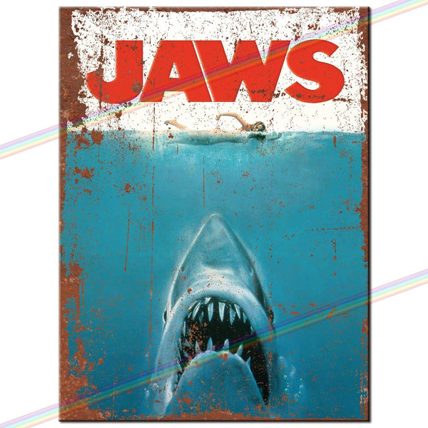 Metal Signs - Jaws Film Movie Logo Nostalgic Man Cave Tin Metal Sign Hanging Wall Plaque Kitchen Shed Garage. Medium(20cm x 15cm)