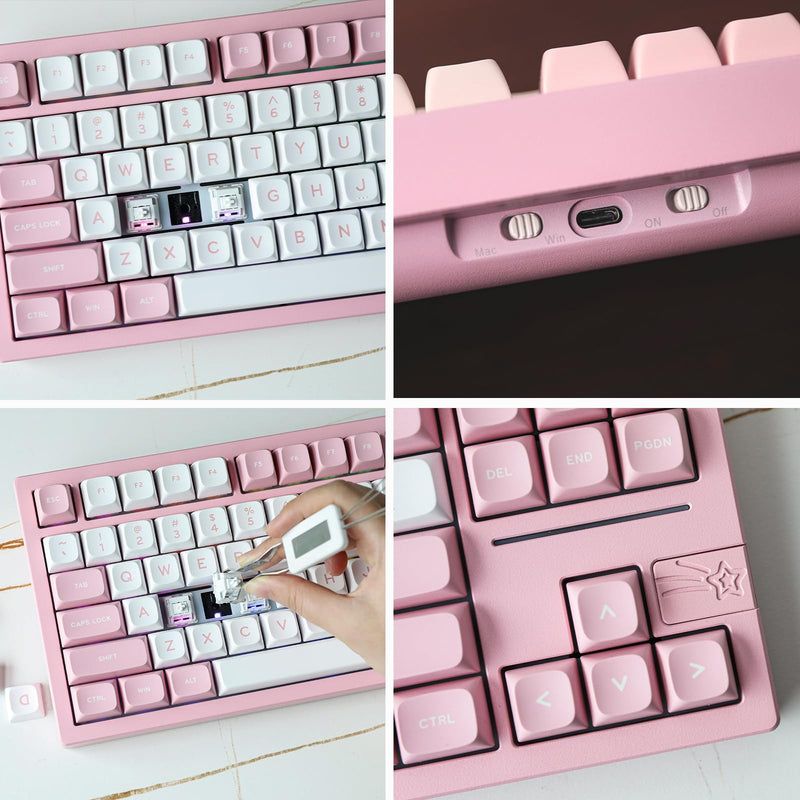 EPOMAKER x Feker Galaxy80 Gaming Keyboard, Aluminum Alloy Wireless Mechanical Keyboard, BT5.0/2.4G/USB-C Gasket-mounted Keyboard, Hot Swappable, NKRO Creamy Keyboard (Pink, Marble White Switch)