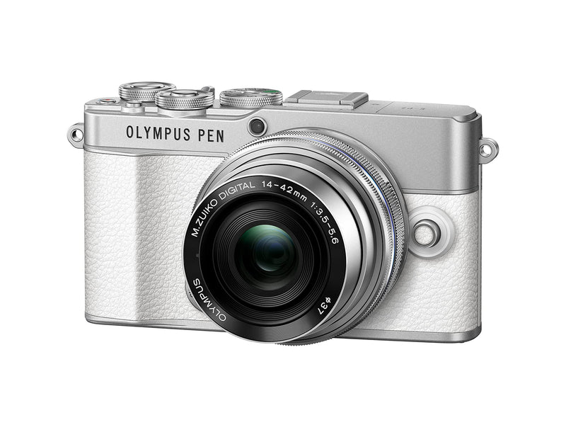 Olympus PEN E-P7 Camera Kit, 20 MP Sensor, 5-axis image stabilisation, tilt HD LCD, 4K, Wi-Fi,color and monochrome profile control, white incl. M.Zuiko Digital ED 14-42mm EZ silver