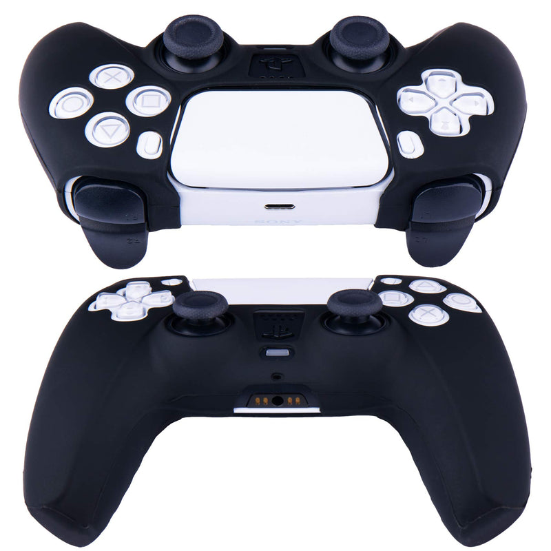 YoRHa Silicone Cover Skin Case for PS5 Dualsense Controller x 1(Black) with Thumb Grips x 10