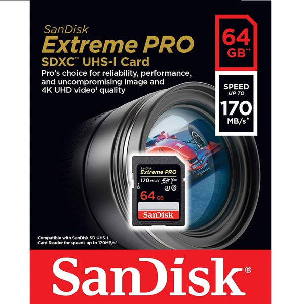 SanDisk Extreme PRO 64GB SDXC Memory Card up to 170MB/s, UHS-1, Class 10, U3, V30, Black