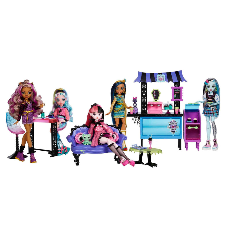 Monster High The Coffin Bean Playset, Café with Two Pets, Spooky Furniture, Pastry Treats and Drinks, Barista Counter, Kids Toys, Gift Set, HMV78