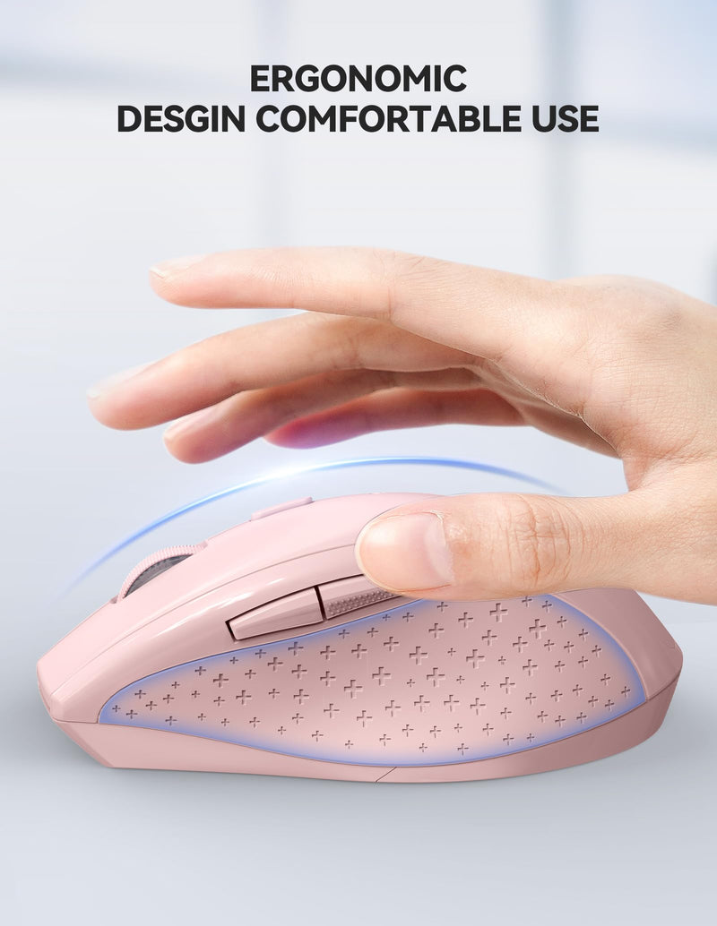 TechRise Wireless Mouse, Computer Mouse for Laptop, Silent Mouse with Nano Receiver, 30 Months Battery Life, Ergonomic Optical Mouse for PC, Tablet, Laptop with Windows System (Pink)