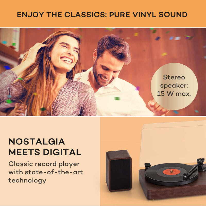 Auna Vinyl Record Player, Vinyl Records Turntable Record Players for Vinyl with Speakers, Home Audio Record Players, Retro Vintage Bluetooth Turntable, AUX, Speakers Stereo Systems with Turntable