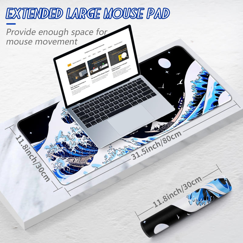 YUWLDD Mouse Pad Gaming Large Desk Pad (31.5 x 11.8 x0.12 inch) Washable Large Mouse Mat, Japanese Mouse Pad with Anti-Slip Rubber Base, Extended Mouse Pad for Office & Home.