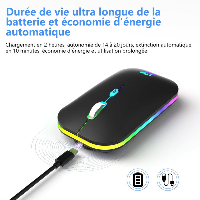 Wireless Mouse Silent Clicks,Bluetooth Mouse 2.4GHZ,Wireless Mouse for Laptop 3 DPI 7 Colors,Computer Mouse USB C for Laptop/PC/Apple/MAC