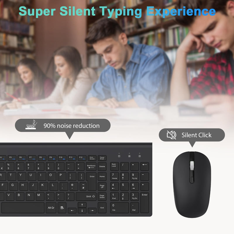 Wireless Keyboard Mouse Combo, cimetech 2.4G Ultra-Thin Keyboard and Mouse Set with Sleek Ergonomic Silent Design & Stable Connection for Windows PC Laptop Computer (QWERTY UK Layout, Dark Black)