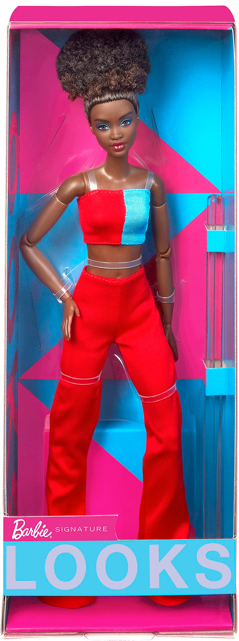 Barbie Looks Doll, Natural Black Hair, Color Block Outfit, Crop Top and Flare Pants, Style and Pose, Fashion Collectibles, HJW81