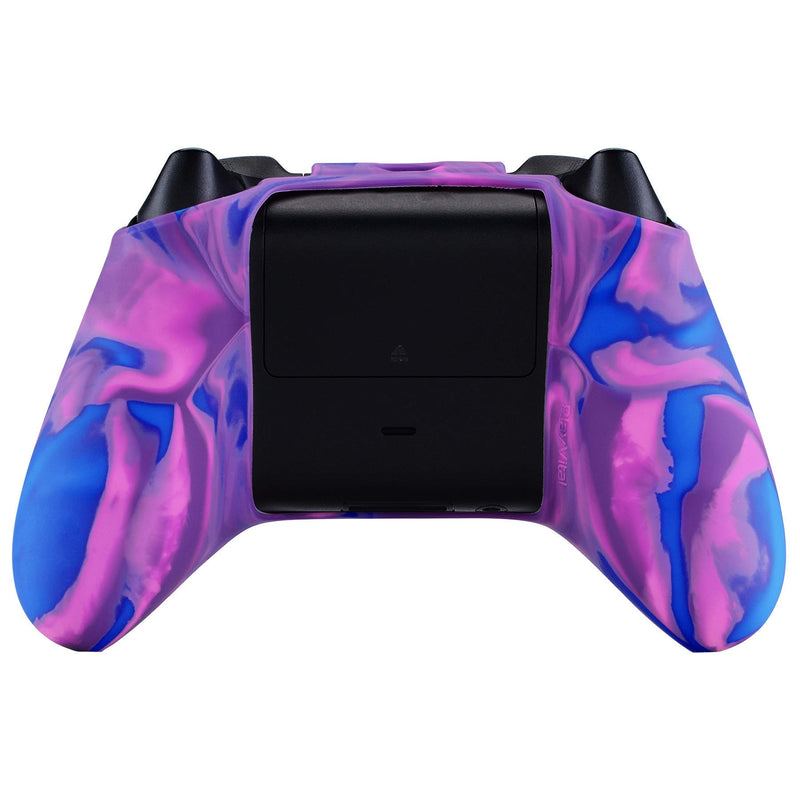 PlayVital Tri-Color Pink & Purple & Blue Camouflage Anti-Slip Silicone Cover Skin for Xbox Series X Controller, Soft Rubber Case Protector for Xbox Series S Controller with Black Thumb Grip Caps