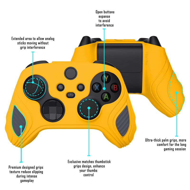 PlayVital Scorpion Edition Two-Tone Anti-Slip Silicone Case Cover for Xbox Series X/S Controller, Soft Rubber Case for Xbox Core Controller with Thumb Grip Caps - Caution Yellow & Graphite Gray