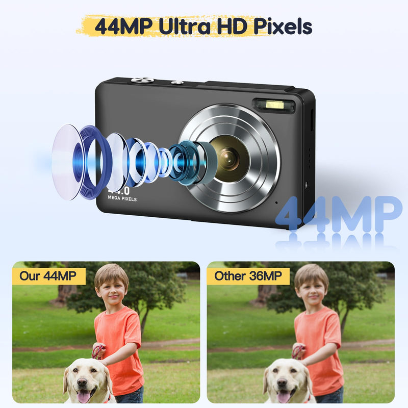 Digital Camera 1080P FHD Compact Camera 44MP Camera 16X Digital Zoom Simple Vlogging Camera Portable Digital Camera for Kids Teen Students Seniors Beginner (Black)