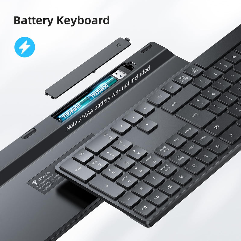 TECURS Wireless Keyboard Bluetooth Keyboard, 2.4G-USB for Windows/Mac, UK Layout Bluetooth 3 Channel, Silent, Multimedia Ultra thin Keyboard for Pc, Computer, Tablet