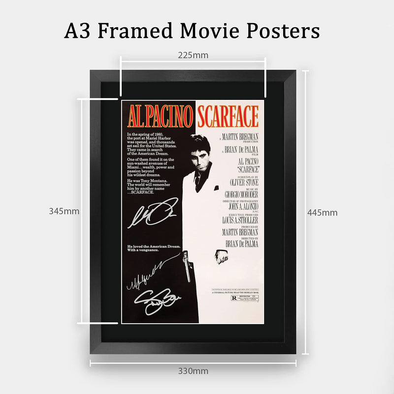 HWC Trading A3 FR Scarface Movie PosterAl Pacino Steven Bauer Michelle Pfeiffer Signed Gift FRAMED A3 Printed Autograph Film Gifts Print Photo Picture Display…