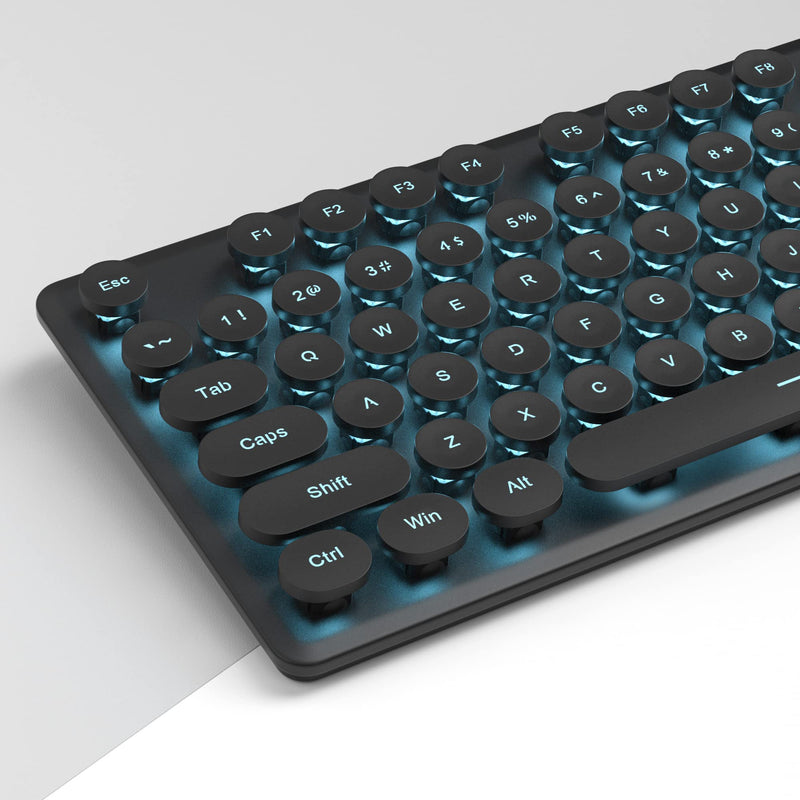 iTastatur Typewriter Keyboard 104-key Punk Gaming Retro Keyboard LED Ice Blue Backlit Cute Keyboard with Wired USB Suitable for PC/Win/Mac/Laptop Computer Keyboard（Black）