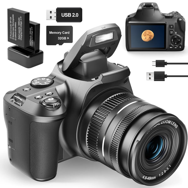 NBD 4K Digital Camera with 40X Zoom，64MP DSLR Camera for Photography Beginners，Autofocus 1080P HD Vlogging Camera with EIS，32GB SD Card，2 Batteries (Black)