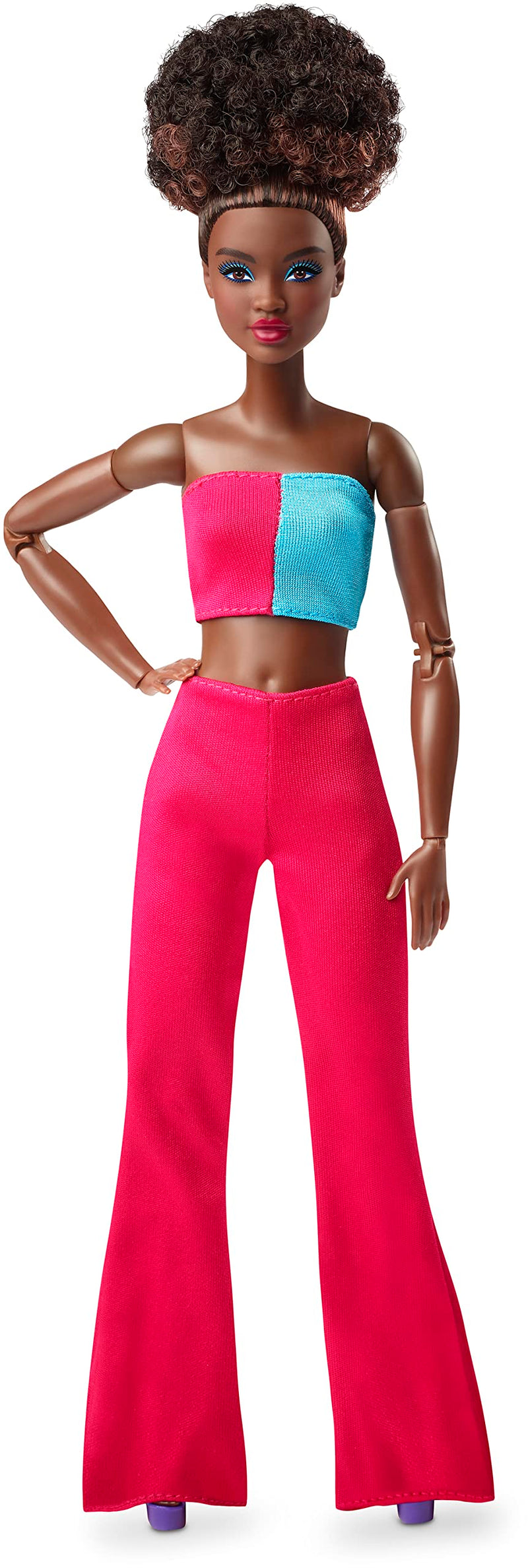 Barbie Looks Doll, Natural Black Hair, Color Block Outfit, Crop Top and Flare Pants, Style and Pose, Fashion Collectibles, HJW81