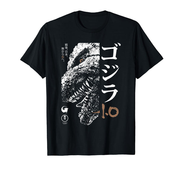 Godzilla Minus One Half Face Black & White Movie Poster T-Shirt