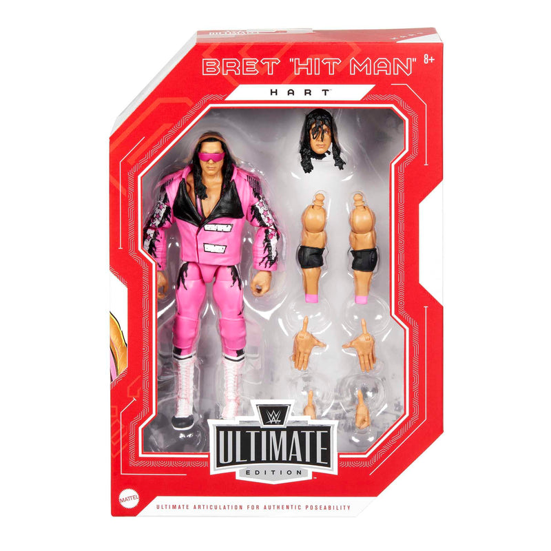 Mattel WWE Ultimate Edition Action Figure Bret “Hit Man” Hart Legends Collectible with Interchangeable Accessories, Extra Heads & Swappable Hands, HLN20