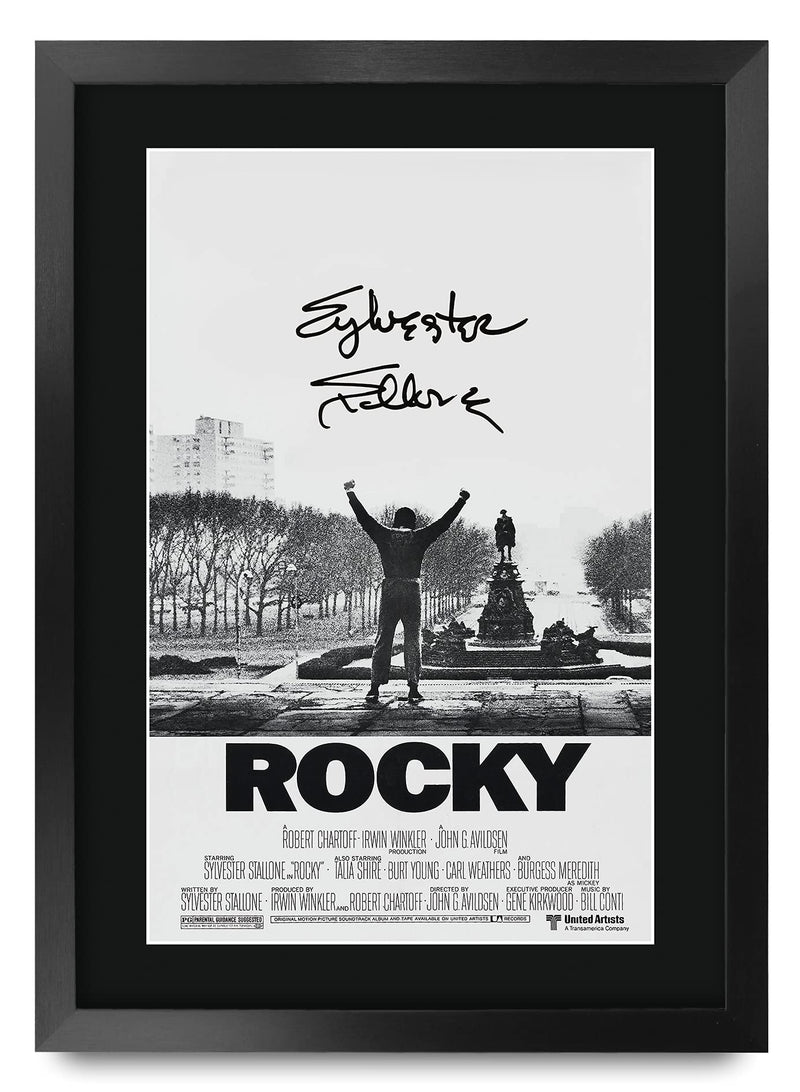 HWC Trading A3 FR Rocky Movie Poster Sylvester Stallone Signed Gift FRAMED A3 Printed Autograph Film Gifts Print Photo Picture Display