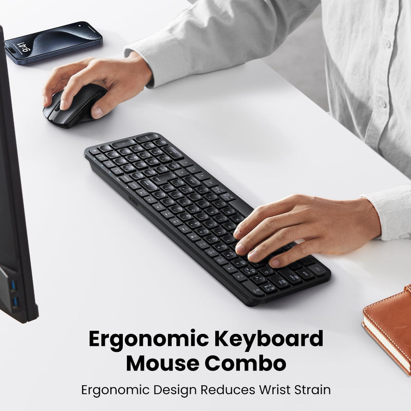 UGREEN Wireless Keyboard and Mouse Set, Bluetooth 5.0 and 2.4G Ergonomic Wireless Keyboard, Silent 4000 DPI Mouse, Multimedia Hotkeys for PC/Laptop/Windows/Mac/Chrome/Linux, QWERTY UK Layout