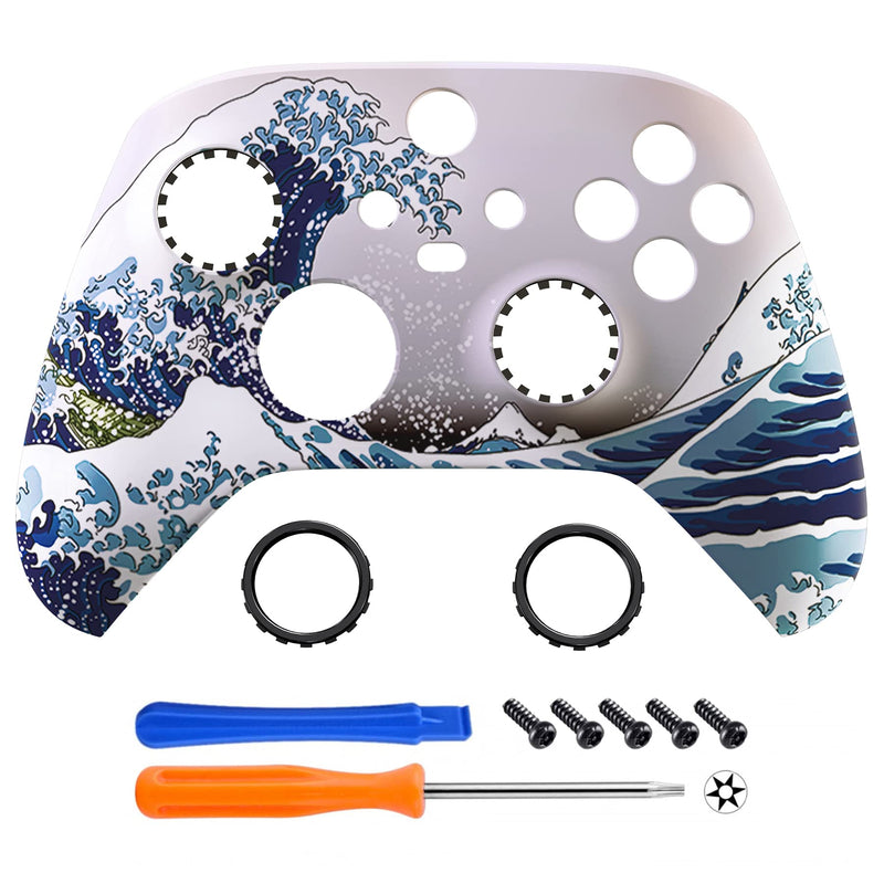 eXtremeRate ASR Version Custom Shell for Xbox Core Wireless Controller - Anti Sticks Rubbing Rings - Replacement Accessories Front Cover Faceplate for Xbox Series X & S Controller - The Great Wave