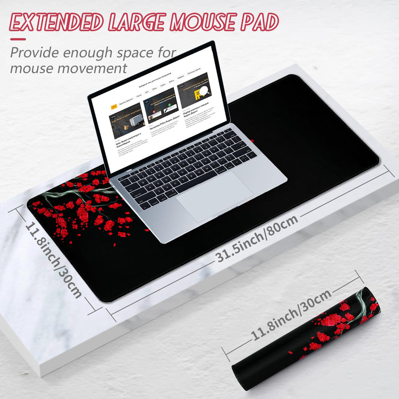 YUWLDD Mouse Pad Gaming Large Desk Pad (31.5 x 11.8 x0.12 inch) Washable Large Mouse Mat, Japanese Mouse Pad with Anti-Slip Rubber Base, Extended Mouse Pad for Office & Home.