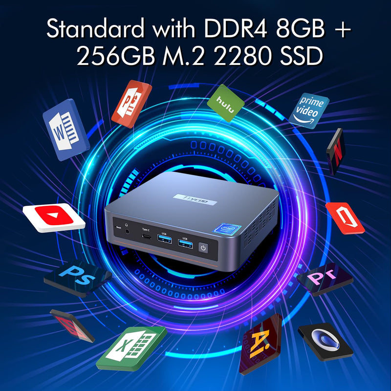 WI-6 Mini PC,Intel Alder Lake N95(3.4 GHz) Mini Computer, 8GB RAM 256GB M.2 SSD,Support Triple 4K UHD/HD 2.0/LAN/Dual-Band WiFi for Home/Office (Intel 12th N195 8GB DDR4 RAM 256GB SSD)