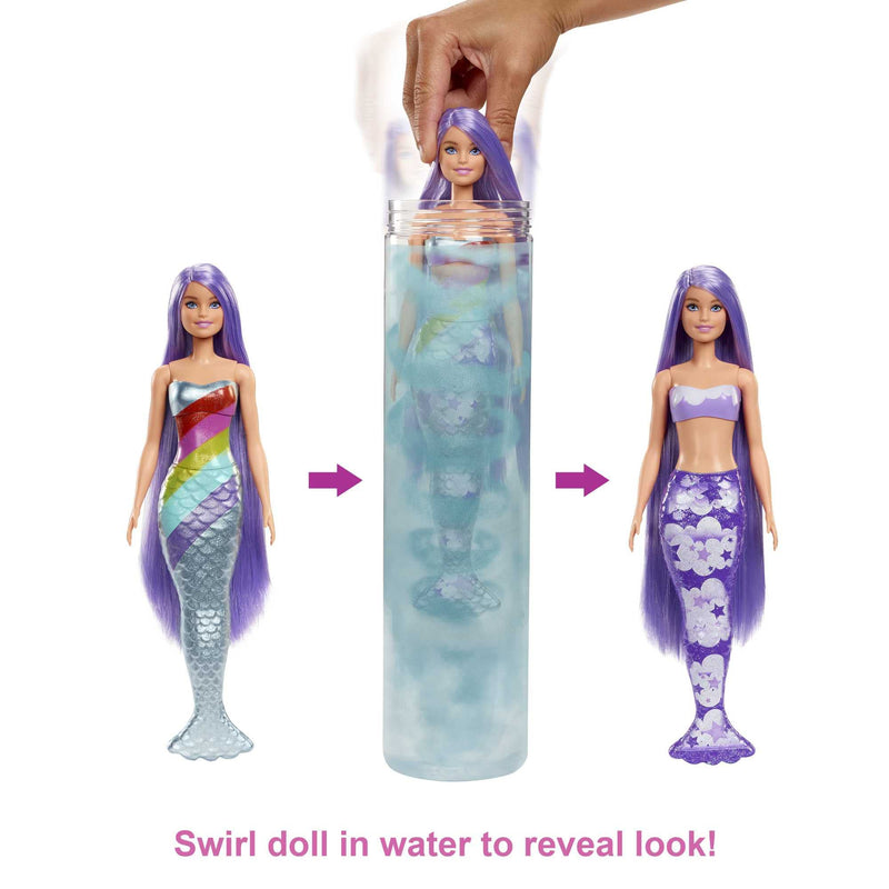 Barbie Color Reveal Doll, Mermaid Toy with 7 Surprises, Color Change and Accessories, Rainbow Mermaid Series, HCC46