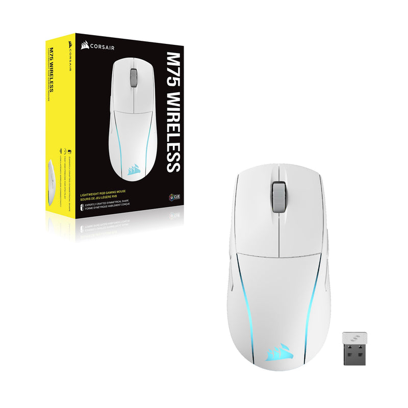 Corsair M75 WIRELESS RGB Lightweight FPS Gaming Mouse – 26,000 DPI – Swappable Side Buttons – iCUE Compatible – PC – White
