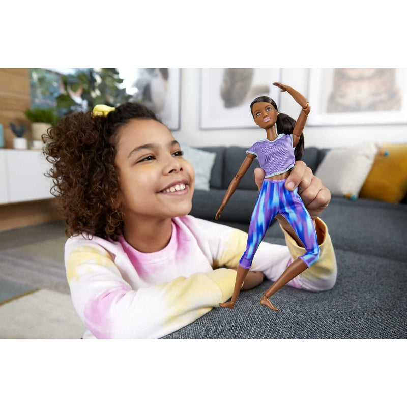 Barbie Made to Move Doll with 22 Flexible Joints & Curly Brunette Ponytail Wearing Athleisure-wear for Kids 3 to 7 Years Old, GXF06