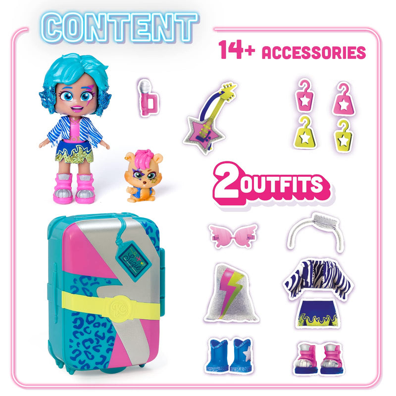 KOOKYLOOS Suzie’s Suitcase – Doll’s suitcase with over 14 fashion accessories and exclusive doll with 3 fun expressions. Includes clothes, accessories and shoes, hangers and an exclusive pet