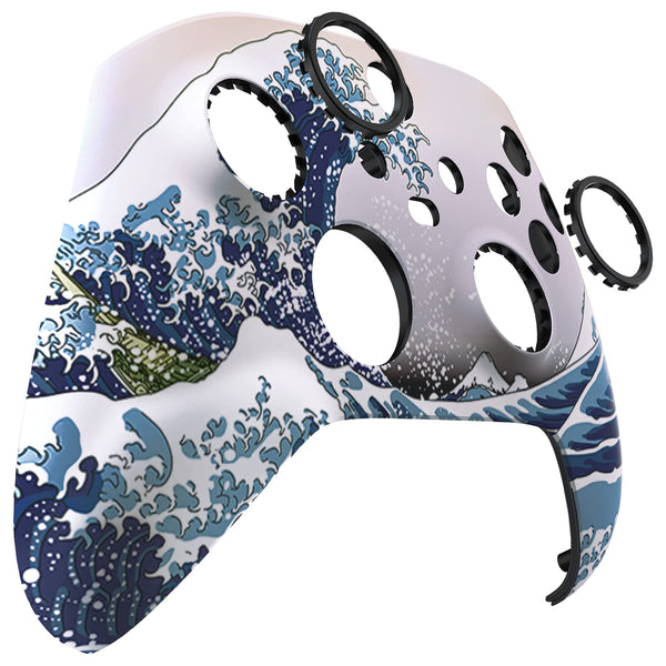 eXtremeRate ASR Version Custom Shell for Xbox Core Wireless Controller - Anti Sticks Rubbing Rings - Replacement Accessories Front Cover Faceplate for Xbox Series X & S Controller - The Great Wave