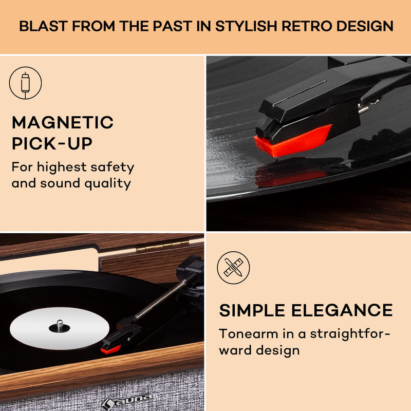 Auna Vinyl Record Player, Vinyl Records CD & USB Turntable Record Players for Vinyl with Speakers, Home Audio Record Players, Retro Vintage Bluetooth Turntable, Speakers Stereo Systems with Turntable