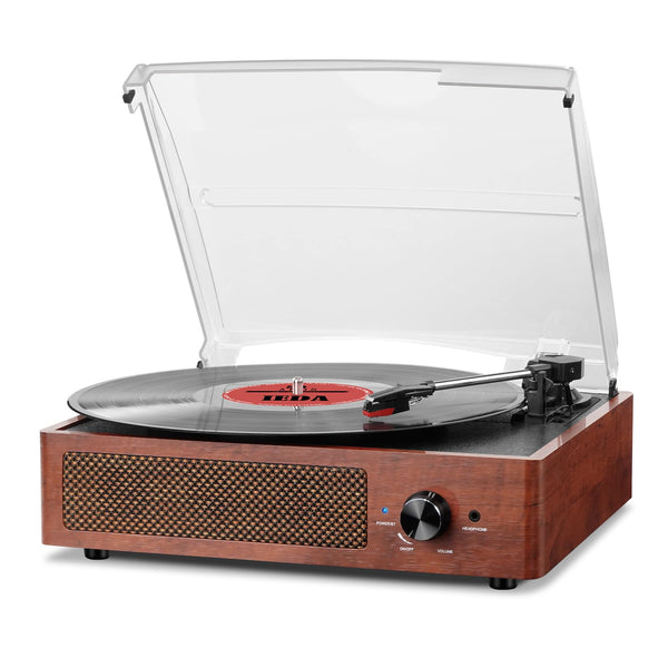 Mersoco Bluetooth Record Player Belt-Driven 3-Speed Turntable, Vintage Vinyl Record Players Built-in Stereo Speakers, with Headphone Jack/Aux Input/RCA Line Out, Wooden