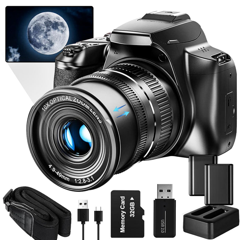 G-Anica Digital Camera, 64MP&4K Cameras for Photography & Video, 40X Zoom Lens，Vlogging Camera for YouTube with Flash, WiFi & HDMI Output，32GB SD Card(2 Batteries)