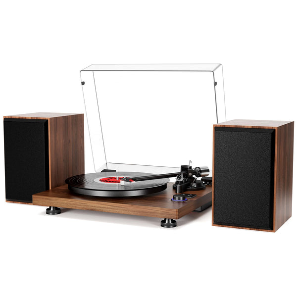 Bluetooth Record Player Wireless Turntable HiFi System Wooden Bluetooth Turntable Converter with Counter Weight, Audio Player with Twin Detachable Speakers,Built-in Phono Preamp and AT-3600L Cartridge