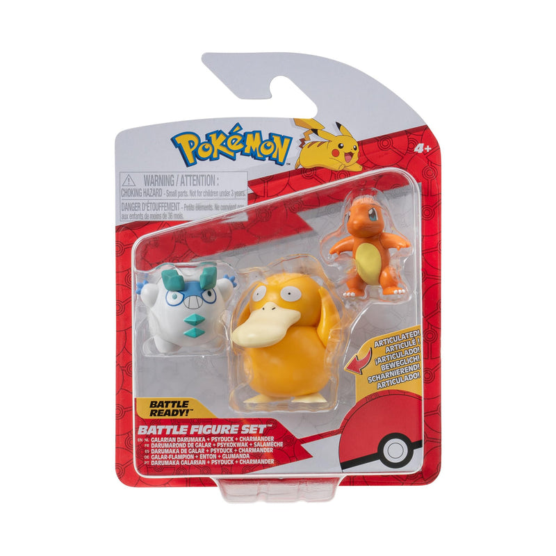 Pokémon Battle Figure 3 Pack - Features 2-Inch Charmander and Galarian Darumaka and 3-Inch Psyduck Battle Figures