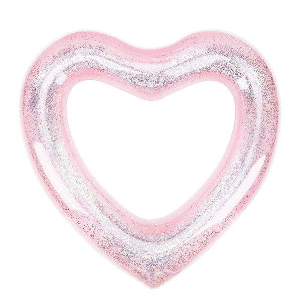 MoKo Glitter Swim Rings, Inflatable Pool Float Tube Summer Swimming Pool Float Ring Heart Shaped Swimming Tube Water Fun Beach Pool Toys for Summer Party for Kids Adults - Glitter Pink