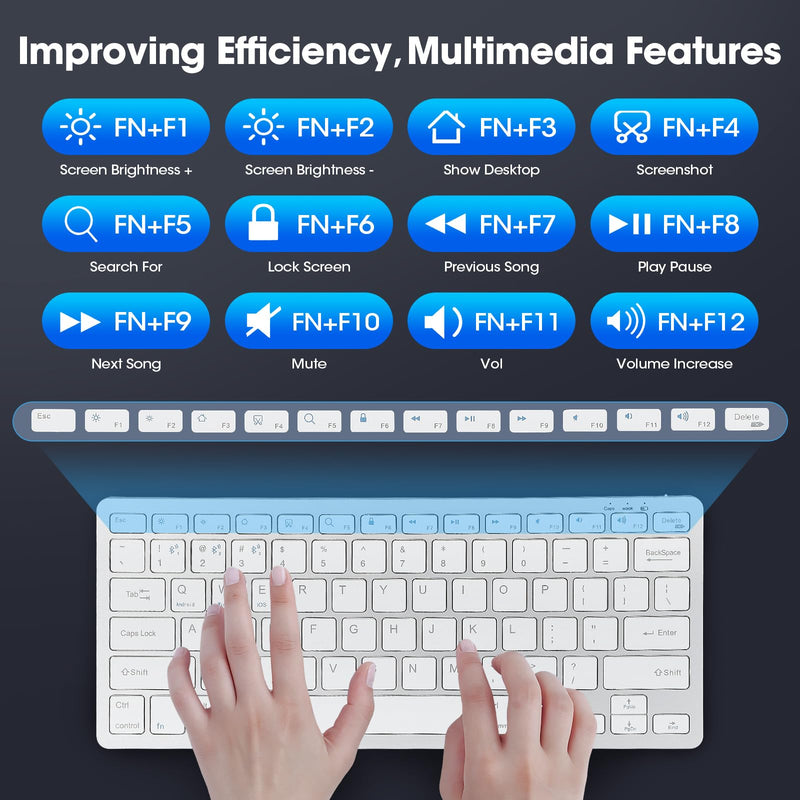 Wireless Keyboard and Mouse Set, 78 keys Rechargeable Ultra-Thin Keyboard Mouse Combo, Silent Design & Stable Connection,2.4GHz Wireless, for Windows PC Laptop Computer, Silver