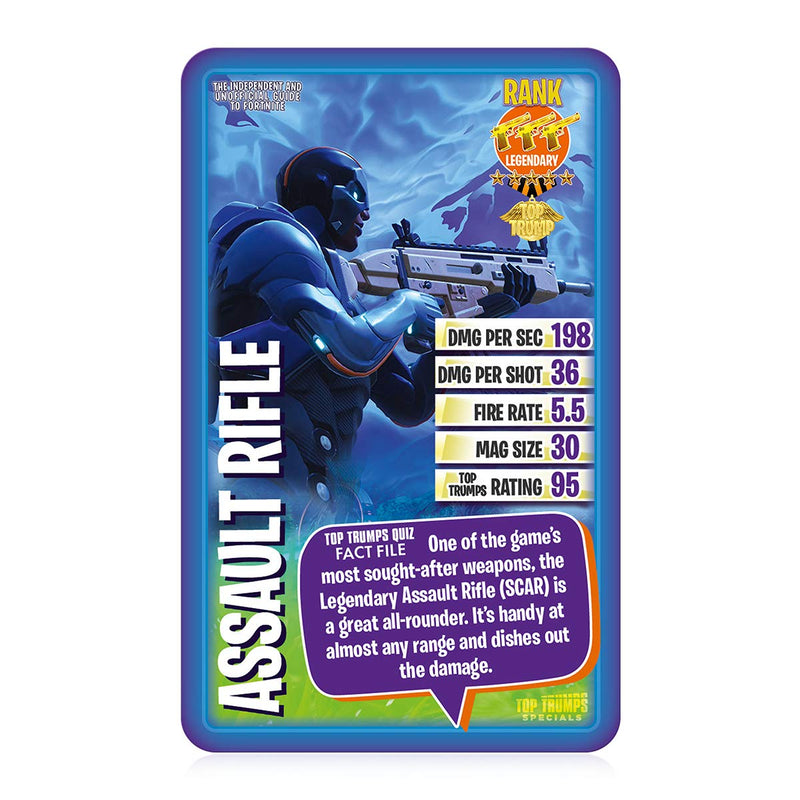 Top Trumps The Independent and Unofficial Guide To Fortnite Specials Card Game, learn facts about weapon grades, fire rate and more, educational gamer gifts and toys for Boys and Girls Aged 6 plus