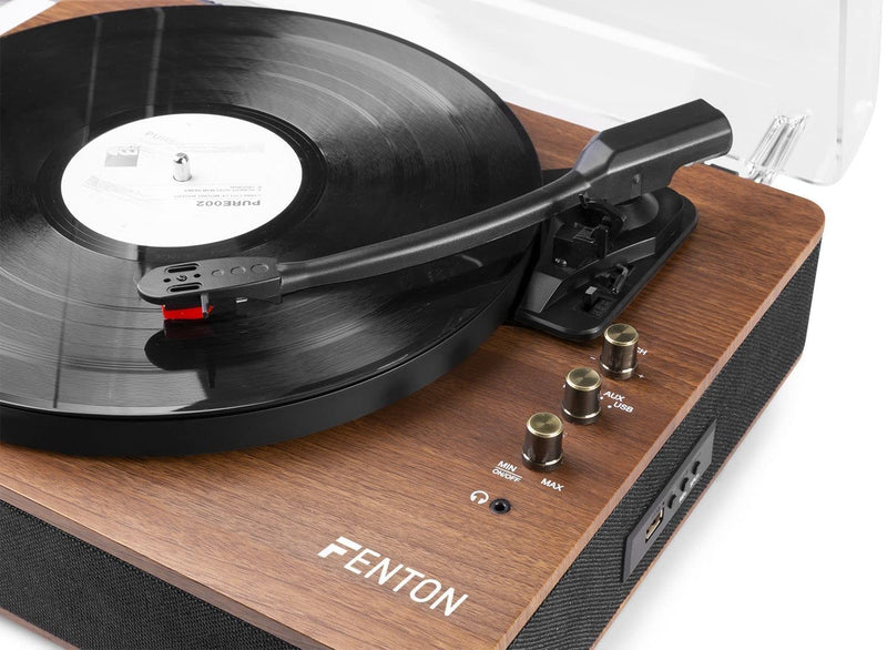 Fenton Vinyl Record Player with Bluetooth Speakers, Receiver and Transmitter, USB MP3 Converter, 3-Speed LP Turntable, Retro Wood RP162