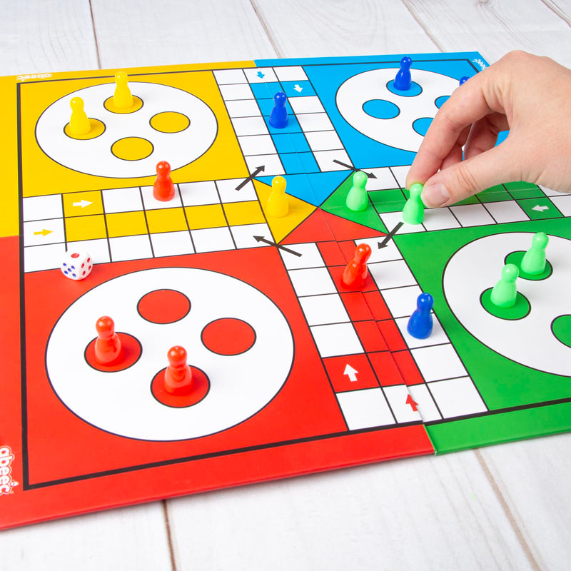 abeec Classic Ludo - Ludo Game Board - Fun Board Games for Kids - Traditional Kids Board Games - 1 x Folding Ludo Board, 16 x Ludo Counters, 1 x Dice - Indoor Games