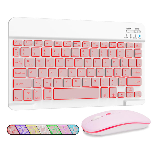 LAMA 7 Colors Backlit Wireless Keyboard and Mouse, Rechargeable Ultra Slim Universal Tablet Keyboard, Portable Bluetooth Keyboard for iPad/Tablet/iOS/Android/Windows/Laptop/Desktop Computer/Phone, PK