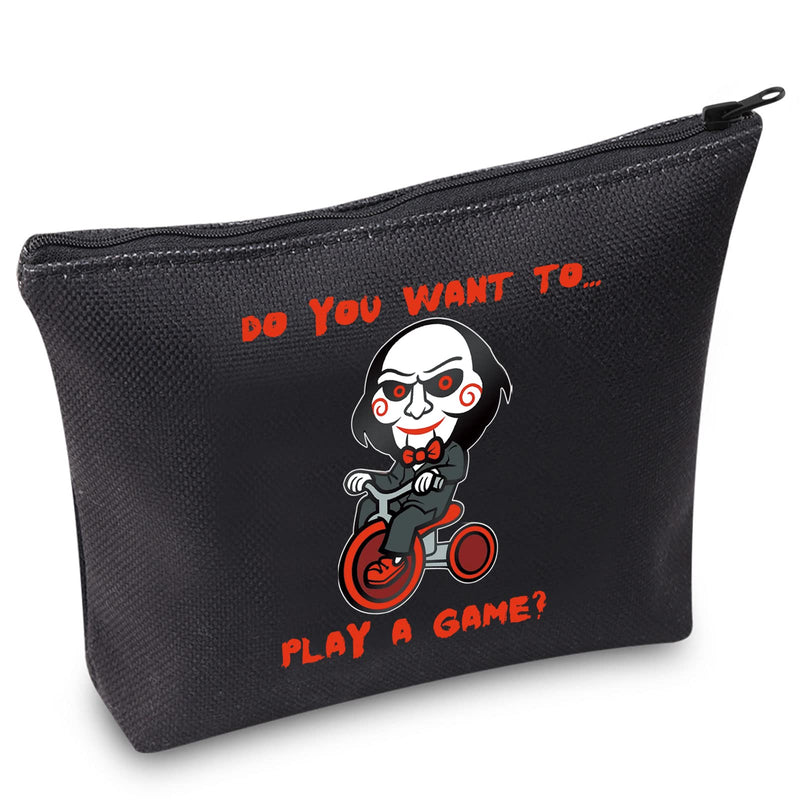 WZMPA Saw Horror Movie Cosmetic Makeup Bag Jigsaw Killer Fans Gift Do You Want to Play a Game Movie Makeup Zipper Pouch Bag for Friend Family, Play a Game