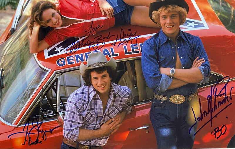 The Dukes of Hazzard Hand Signed Autograph by 3 Main Characters Movie Memorabilia Photo In Luxury Handmade Wooden Display & Certificates of Authenticity