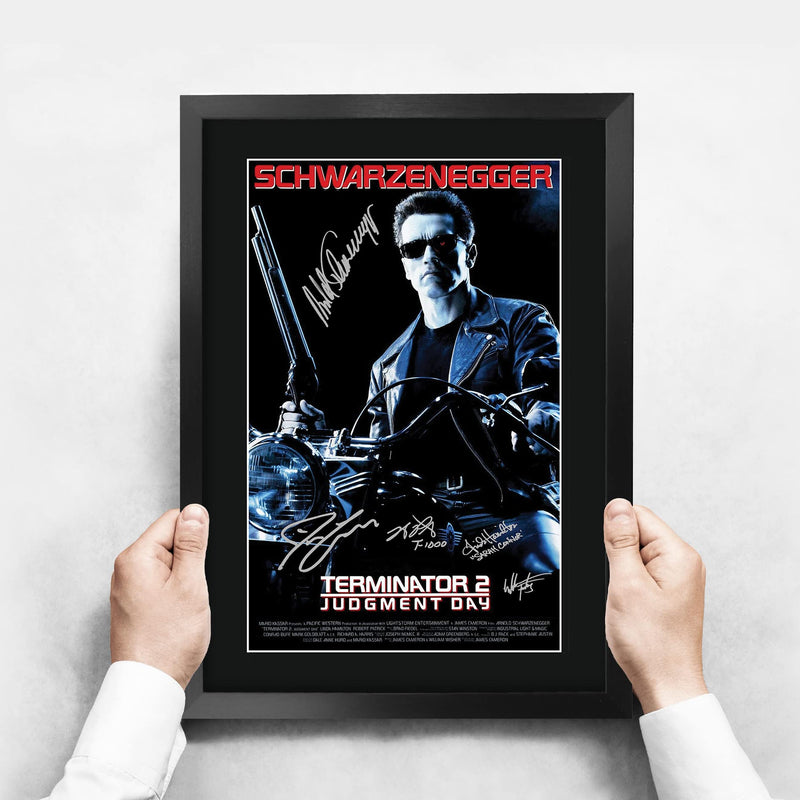 HWC Trading FR A3 Terminator 2 Judgment Day Schwarzenegger Gifts Printed Poster Signed Autograph Picture for Movie Memorabilia Fans - A3 Framed