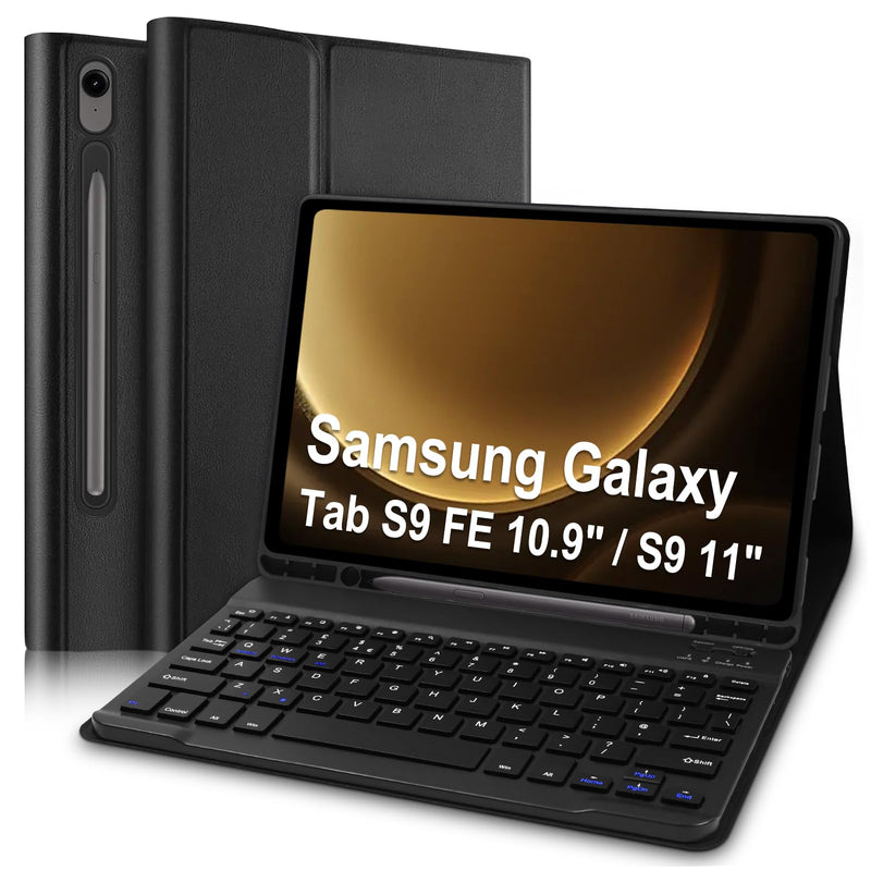 Keyboard Case for Samsung Galaxy Tab S9 FE 10.9" (SM-X510/SM-X516B/SM-X518U)/ Samsung Galaxy Tab S9 11" 2023 (SM-X710/SM-X716B/SM-X718U) Detachable Wireless Bluetooth Keyboard with Slim Cover Black