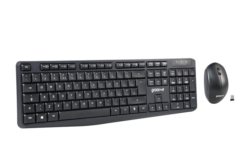 Groov-e Wireless Keyboard and Mouse Combo - Computer Accessories for Laptops and PCs, Ergonomic Design, Silent Keys, 2.4G Wireless Connection, Compact Mouse, Qwerty Keyboard - Black