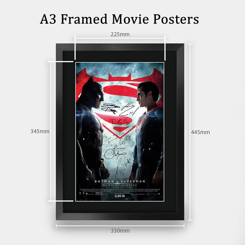 HWC Trading Batman Vs Superman The Cast Ben Affleck Henry Cavill Gifts Printed Poster Signed Autograph Picture for Movie Memorabilia Fans - A3 Framed